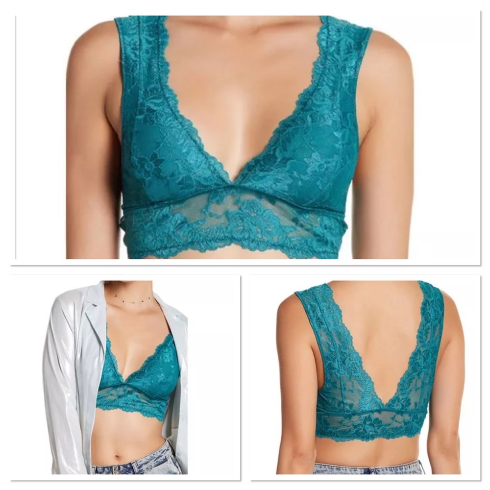 Free people galloon lace deep v bralette in green