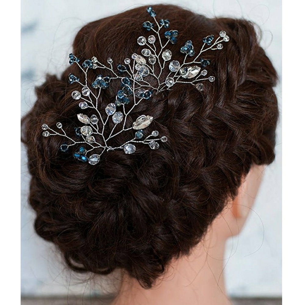 Beautiful blue wedding hair pins
