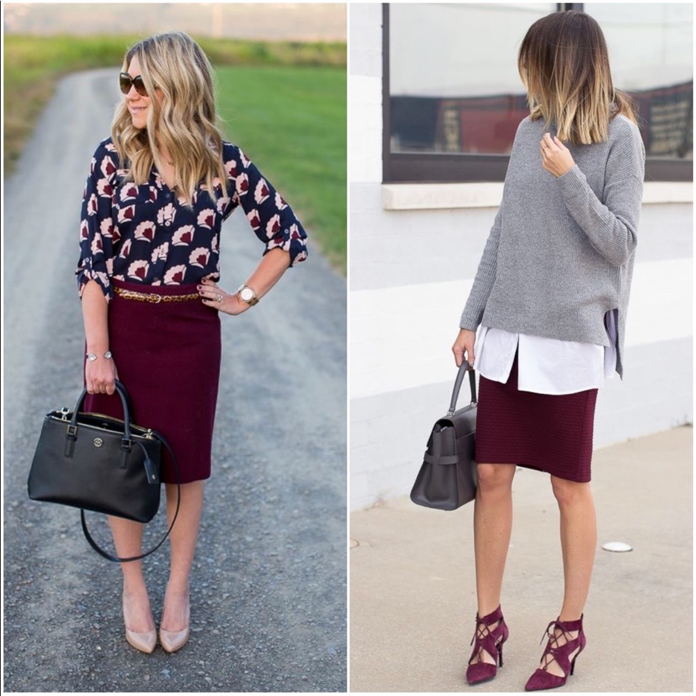 Ann Taylor Loft Burgundy Stretch Pencil Skirt