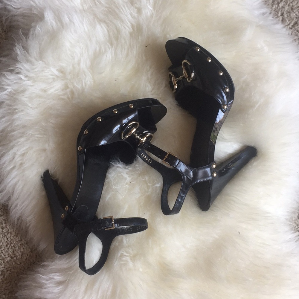 Authentic Gucci Patent Leather Horsebit Sandals