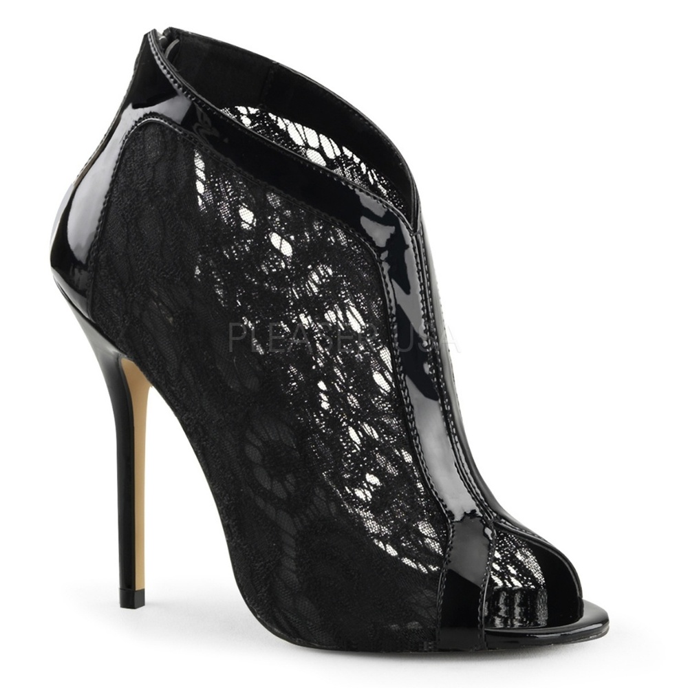 Lace Booties 5" High Heel Boots Open Toe Black