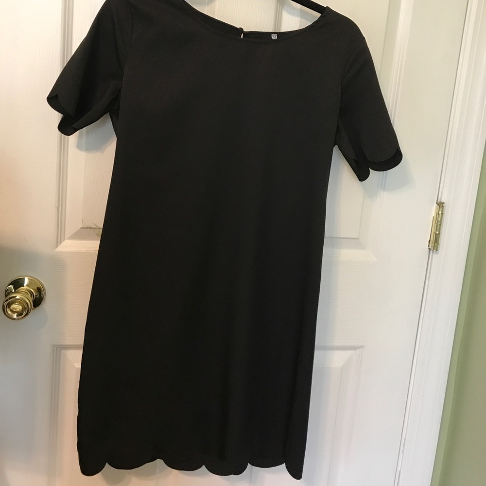 Women's Black Cocktail Dress with Scalloped Hems