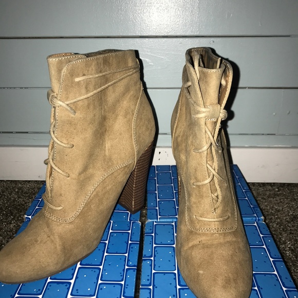 Michael Antonio Shoes - Michael Antonio tan suede lace-up ankle boots