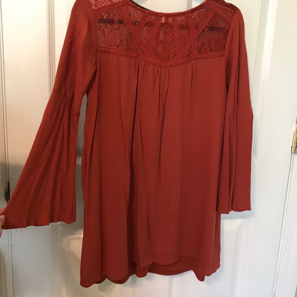 Women's Bell Sleeve Dress with Lace Detail