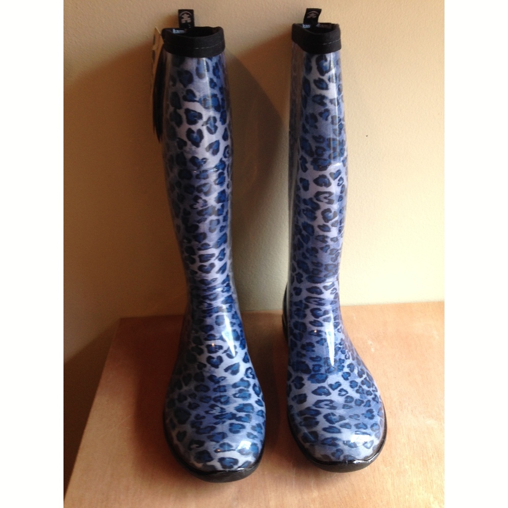 NIB Rare Kamik Kenya Leopard Cobalt Blue Rubber Waterproof Spring Rain Boots 7M