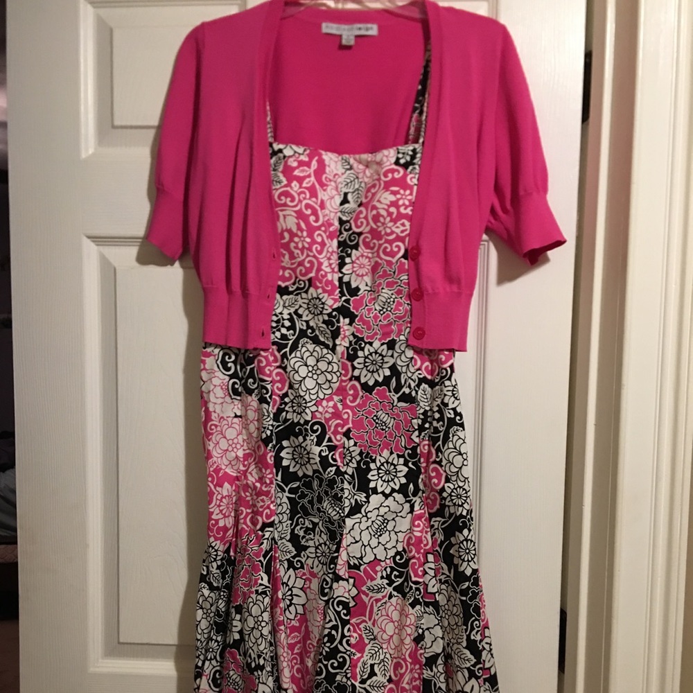 Floral Dress with Pink Cardigan