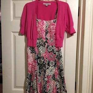Floral Dress with Pink Cardigan