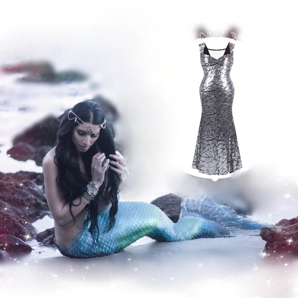 Silver Mermaid Sequin Maxi Holiday Dress