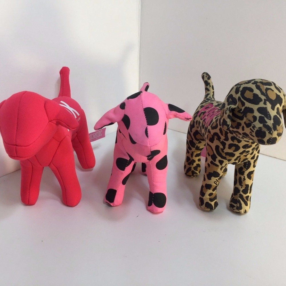 Victoria's Secret Stuffed Happy Wild & Pink Dogs