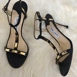 Jimmy Choo Gold Embellished Black Sandals Jimmy Choo Gold Embellished Black Sandals