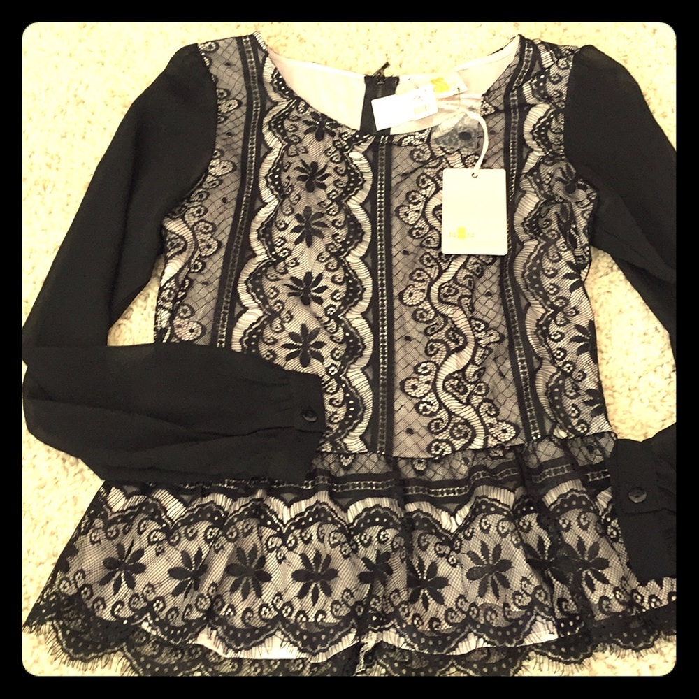 Black lace with sheer sleeves Zips long down back