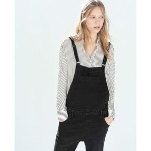 NWT Z a r a ⁙ Black Denim Distressed Overalls