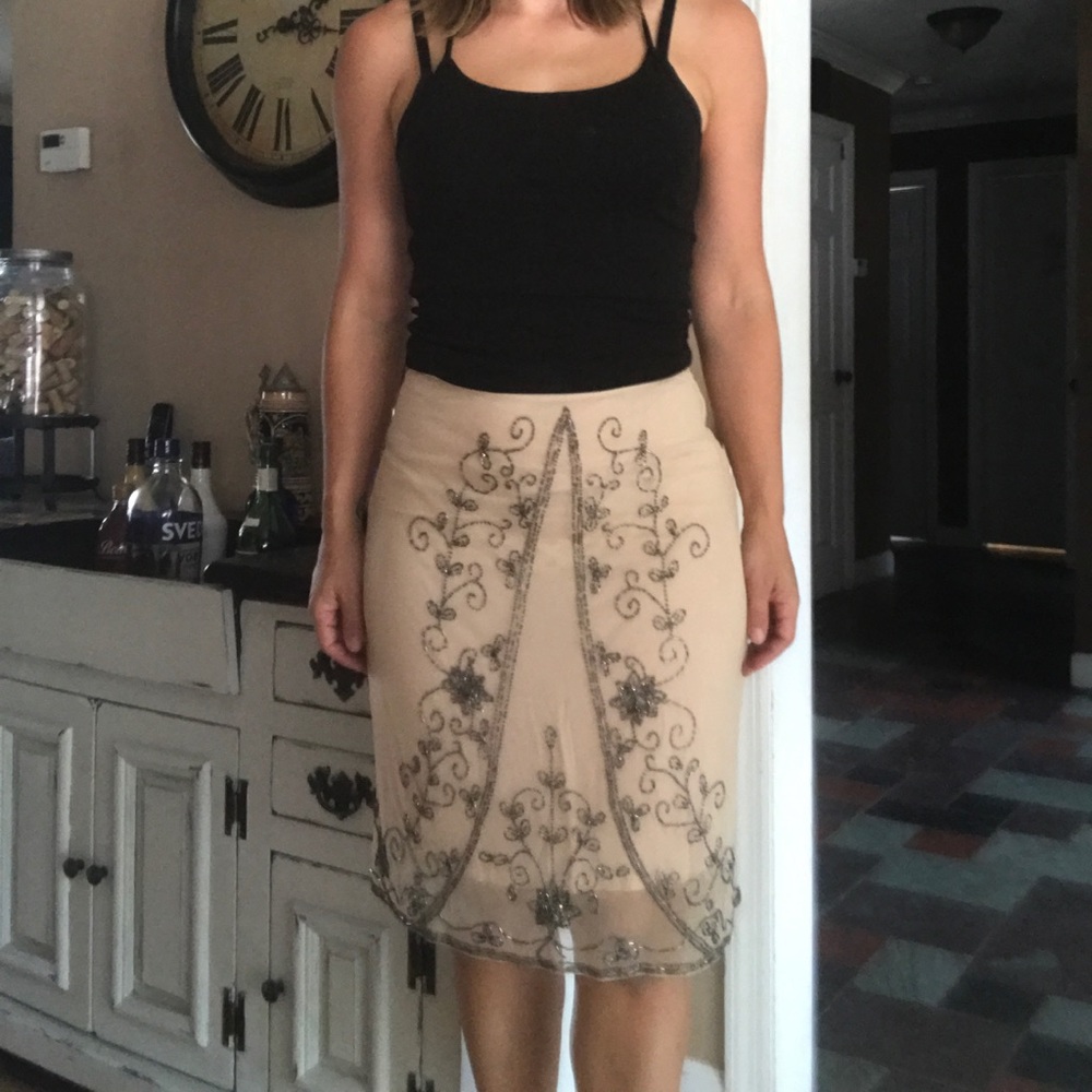 Context nude skirt with beading