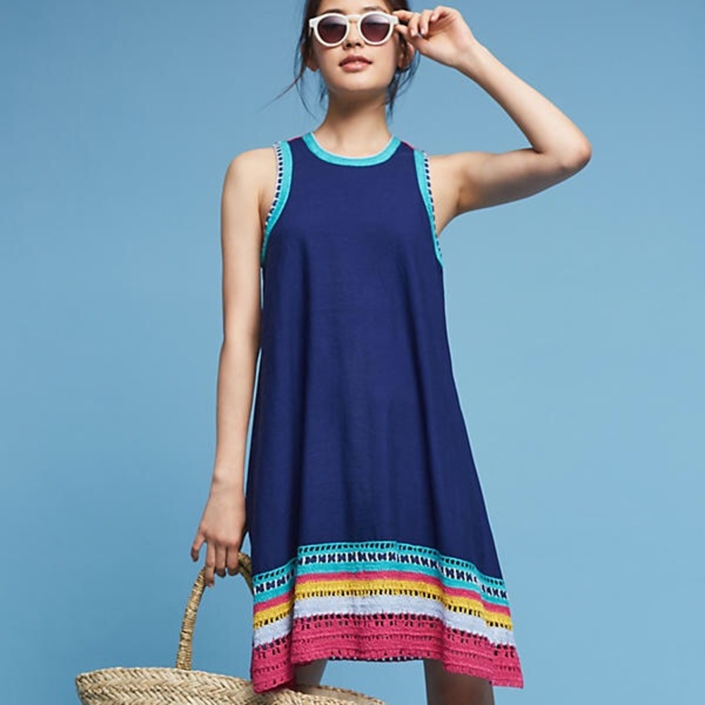Anthropologie Crochet Trim Linen Shift Dress