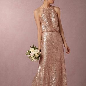 BHLDN Rose Gold Sequined Alana Dress