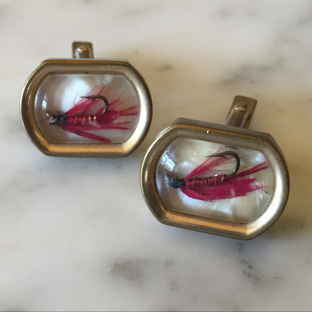 Mens 50s Cuff Links Fly Fishing Vintage Swank