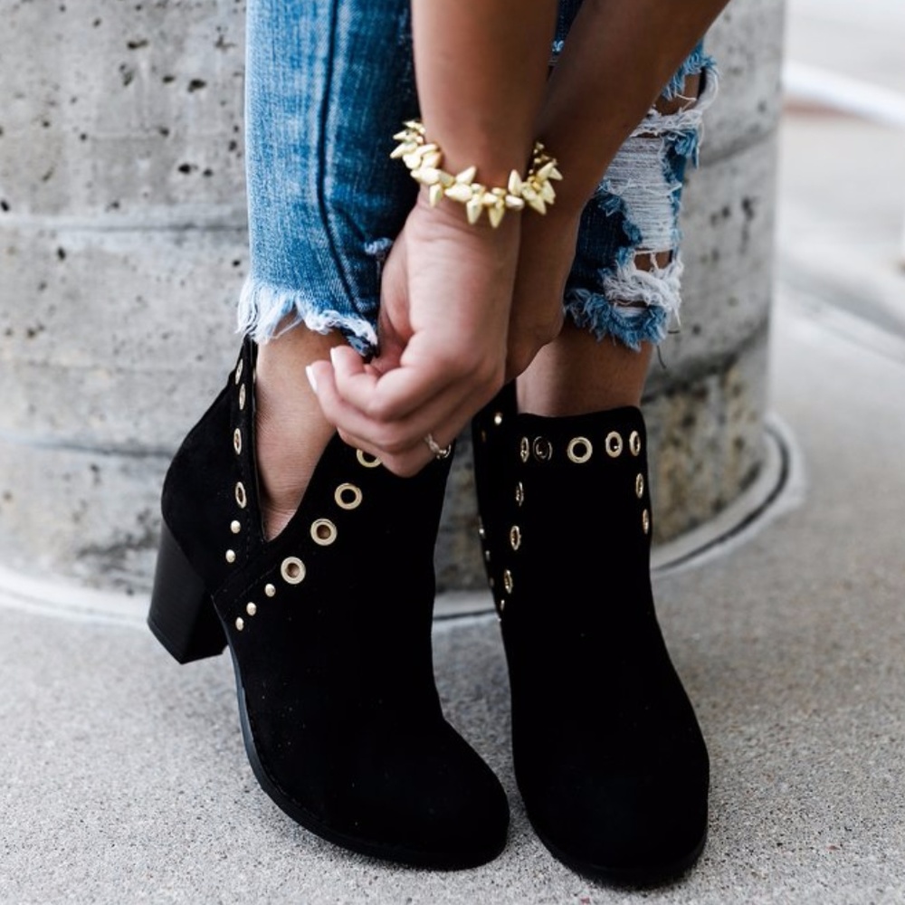 Grommet Suede Booties - Picture 1 of 6