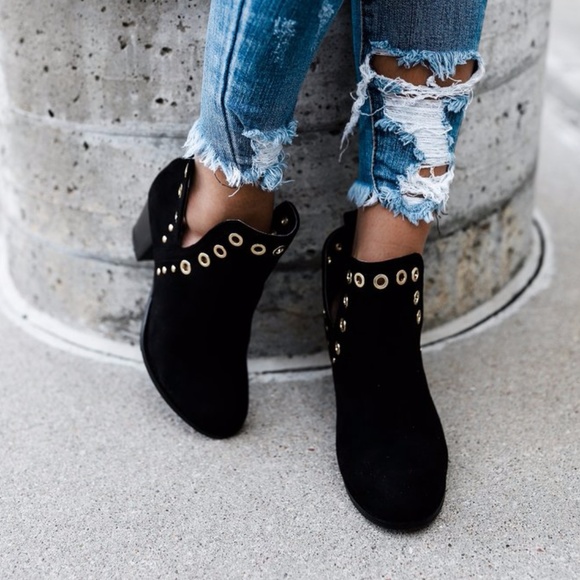 Grommet Suede Booties - Picture 2 of 6