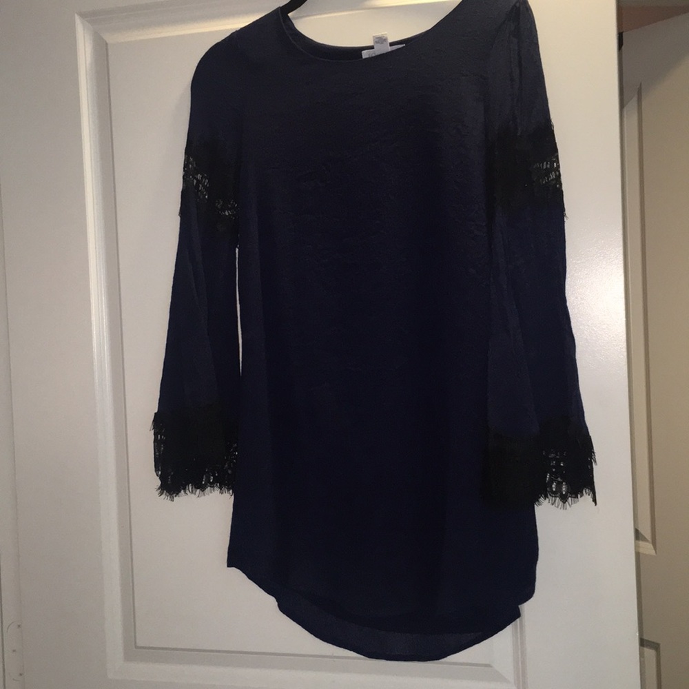 Navy dress with black lace
