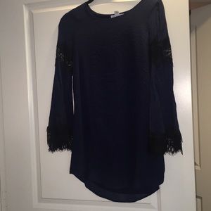 Navy dress with black lace