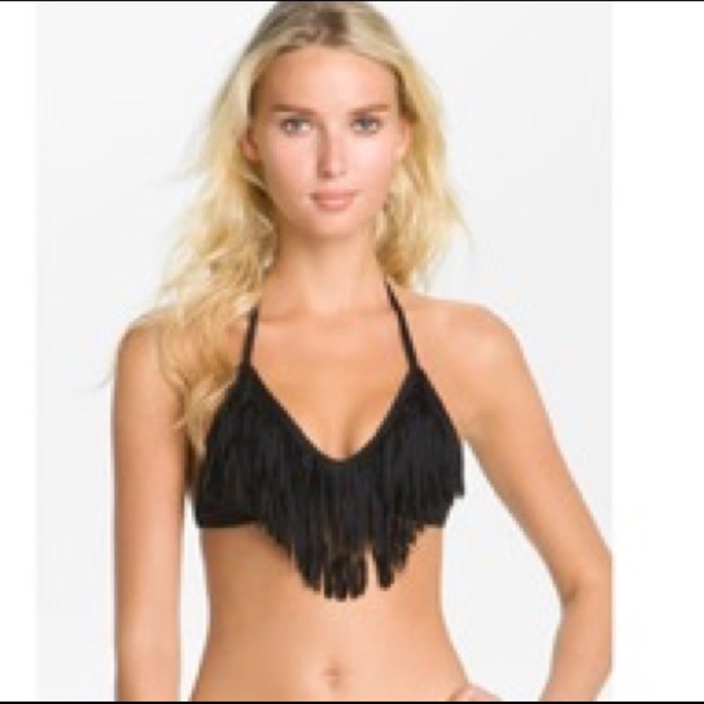 L Space black fringe bikini top