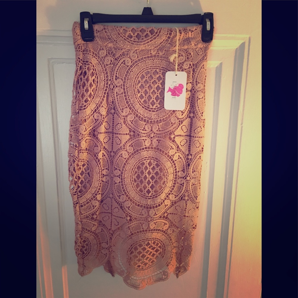Dusty Rose Pencil Skirt w/ Lace Pattern Overlay