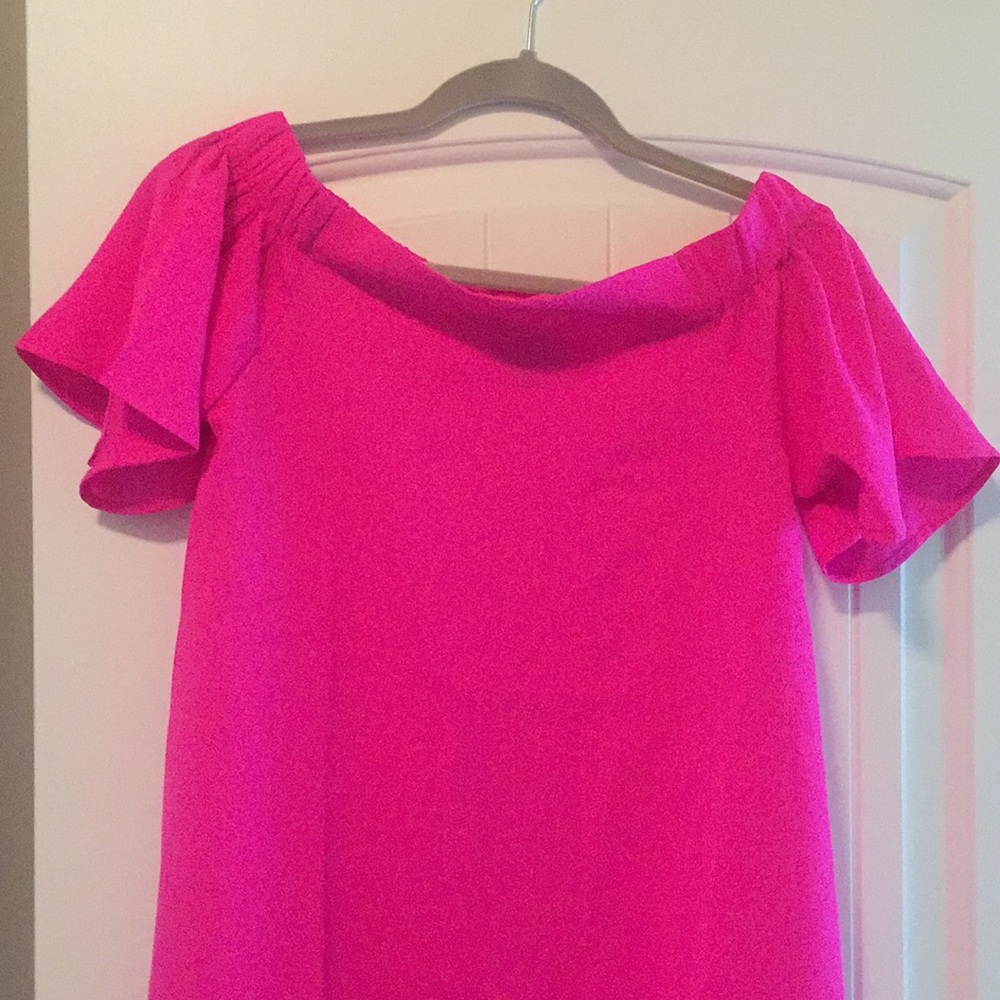 Hot pink off the shoulder dress