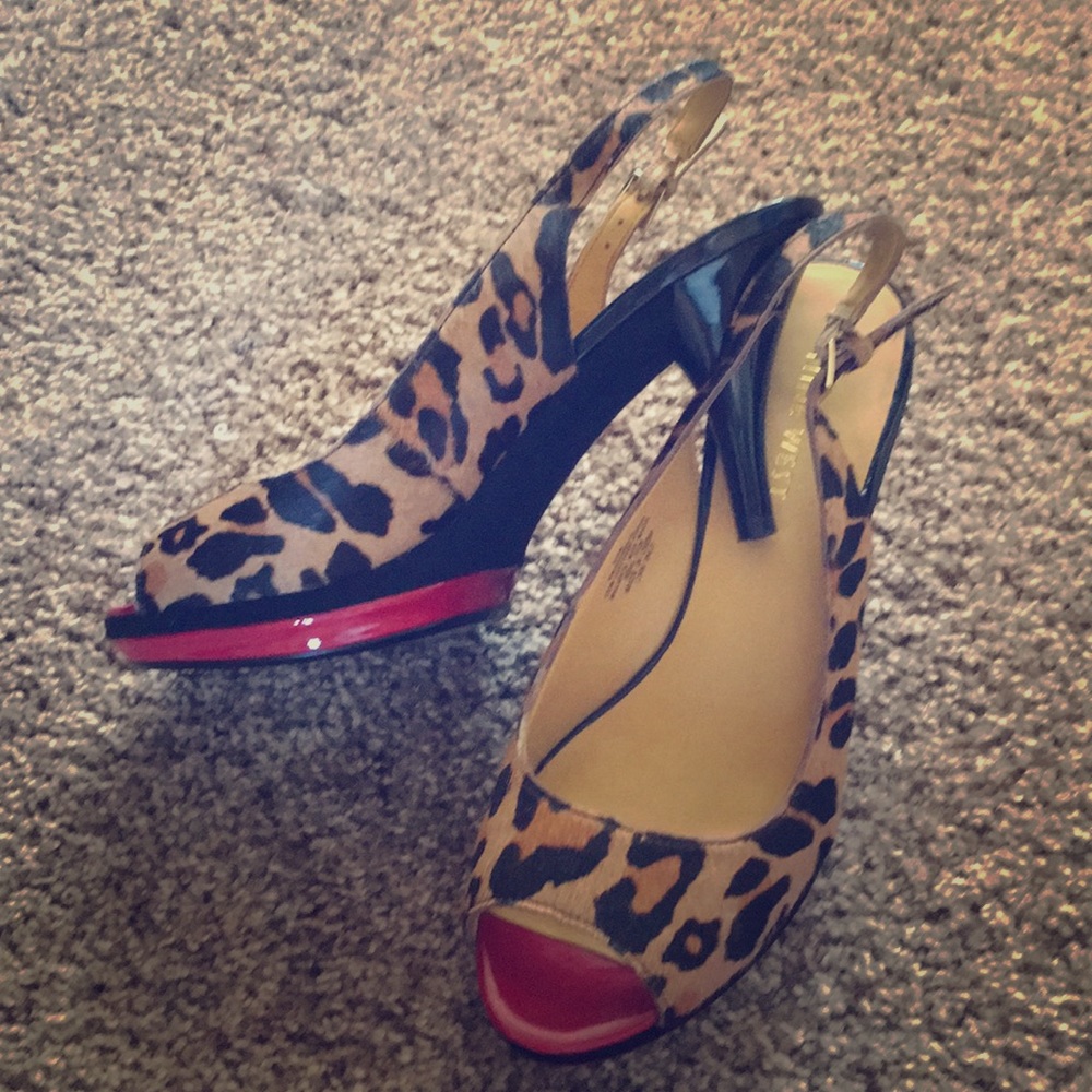 Nine West cheetah print fur heels