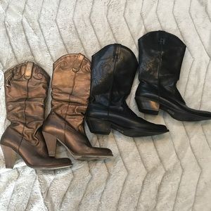 2 pair cowboy boots size: 7.5