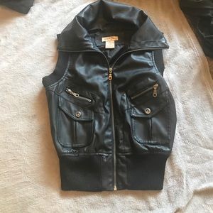Black faux leather vest