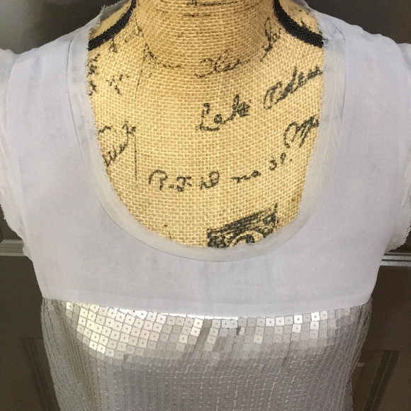 LOFT SILVER SEQUIN SHEER TOP EUC - Picture 3 of 6