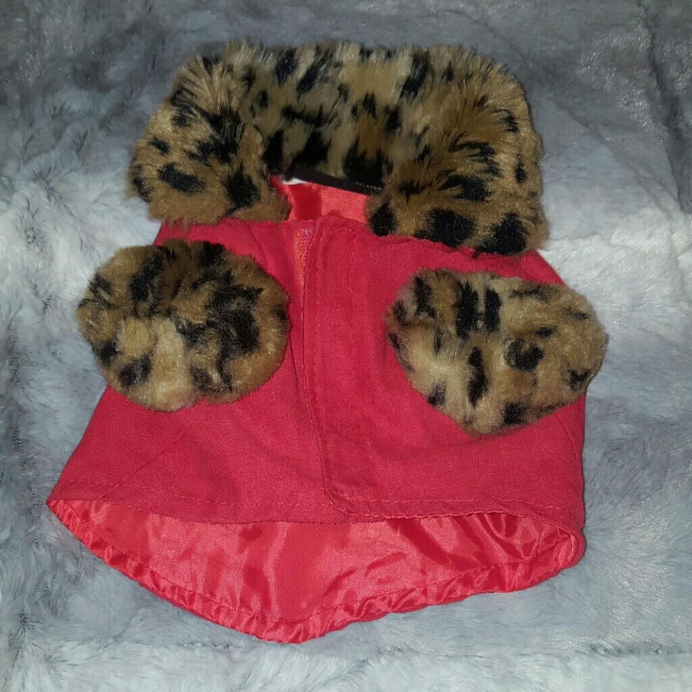 🐶 Dog clothing! Red suede coat with faux fur.