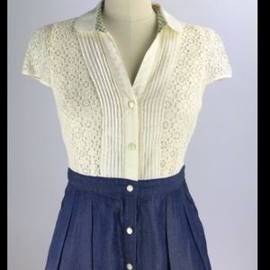 Anthropology dress. Lace top with denim skirt.