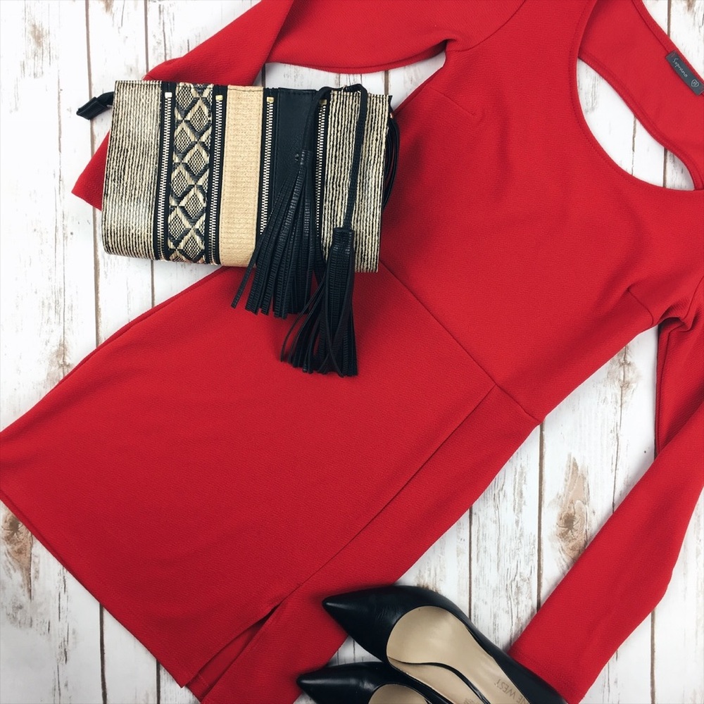 NWOT Red Body Con Dress With Front Slit