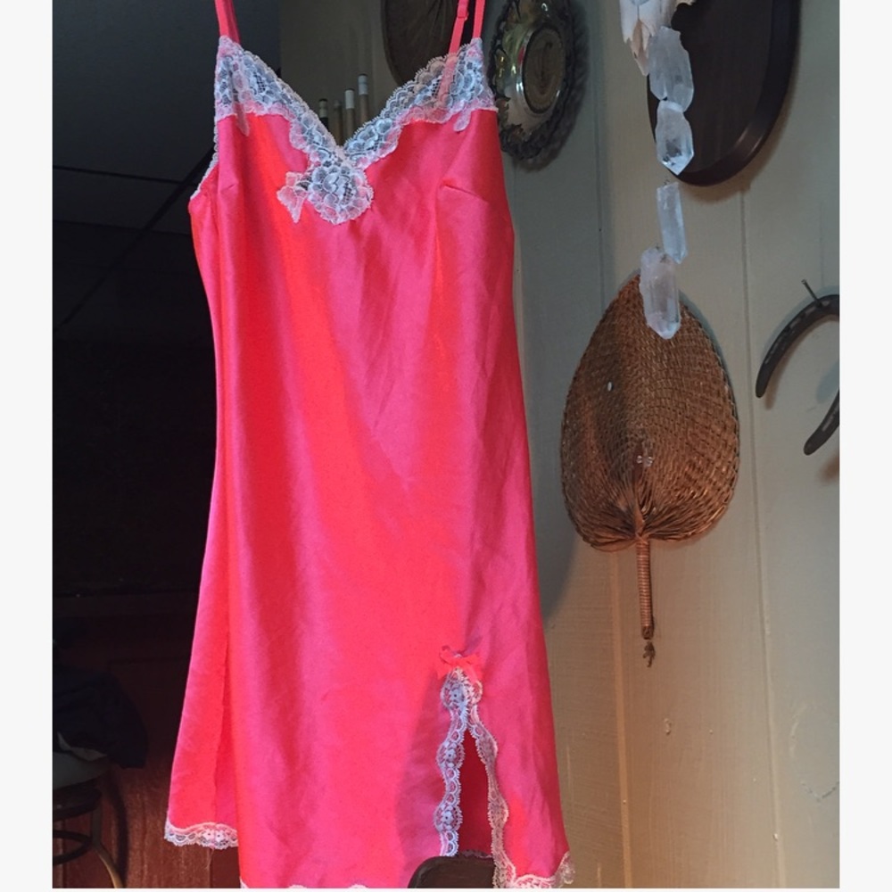 Victoria's Secret Neon Pink Lace Appliqué Slip