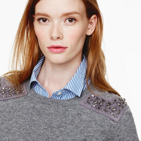 J. Crew Cashmere Blend Rhinestone Sweater Large - Picture 2 of 7