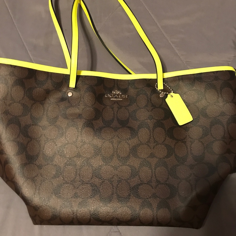 Neon yellow coach Tote