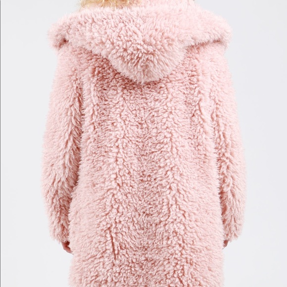 Vintage Style Shaggy Coat with Hood- DUSTY PINK - Picture 6 of 8