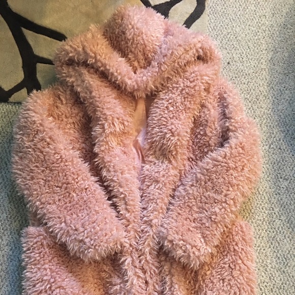 Vintage Style Shaggy Coat with Hood- DUSTY PINK - Picture 7 of 8