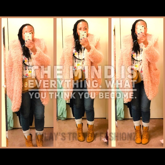 Vintage Style Shaggy Coat with Hood- DUSTY PINK - Picture 4 of 8