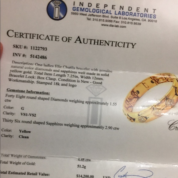 ELLIE CHATILA BRACELET 18K YG DIAMONDS SAPPHIRES - Picture 6 of 6