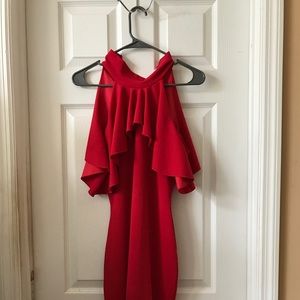 Fire Red Ruffle Midi Dress