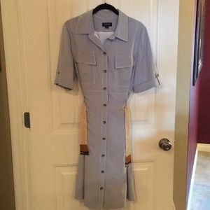 Tahari Button-Up pinstripe dress, belted