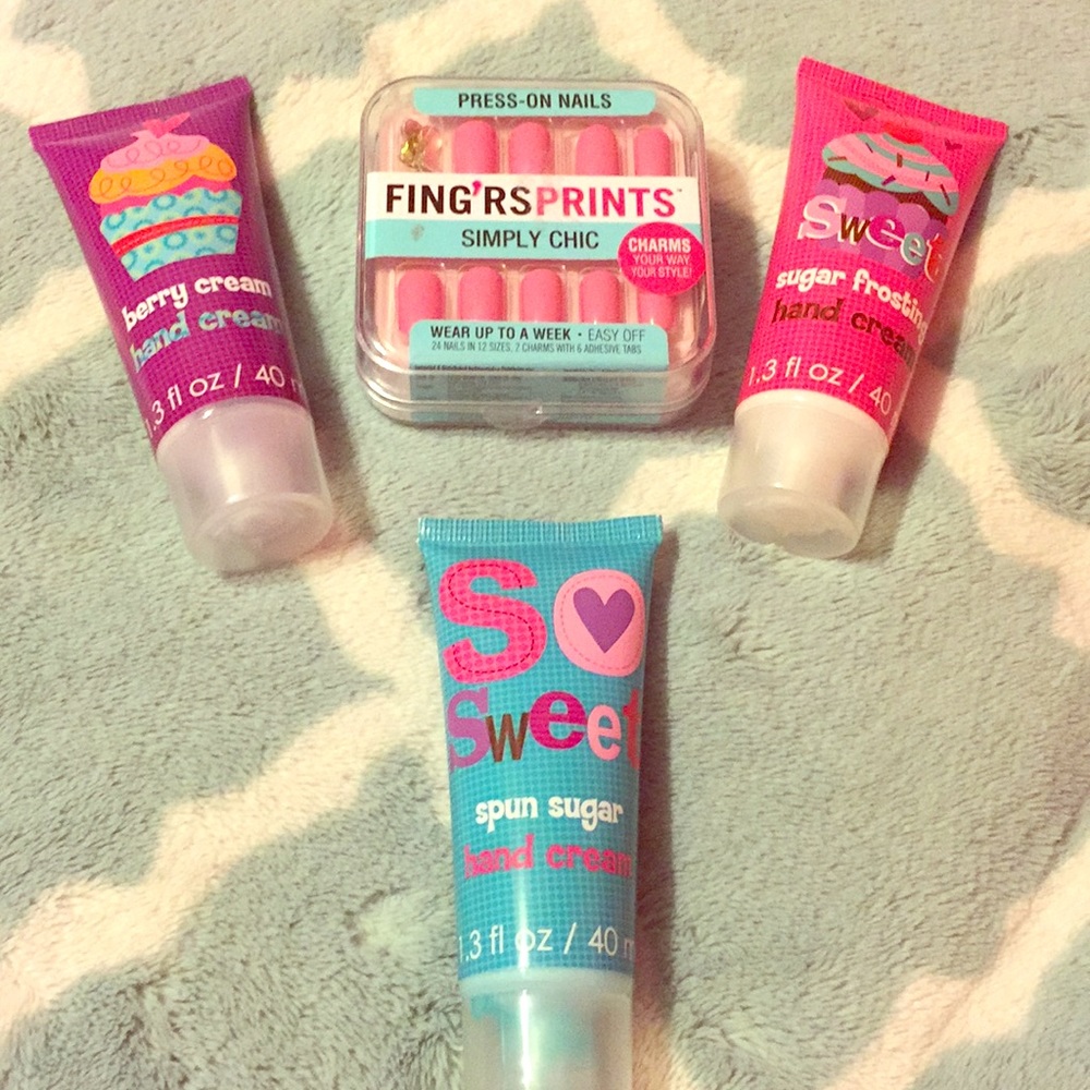 Bundle of Press on nails, and 3 hand creams.