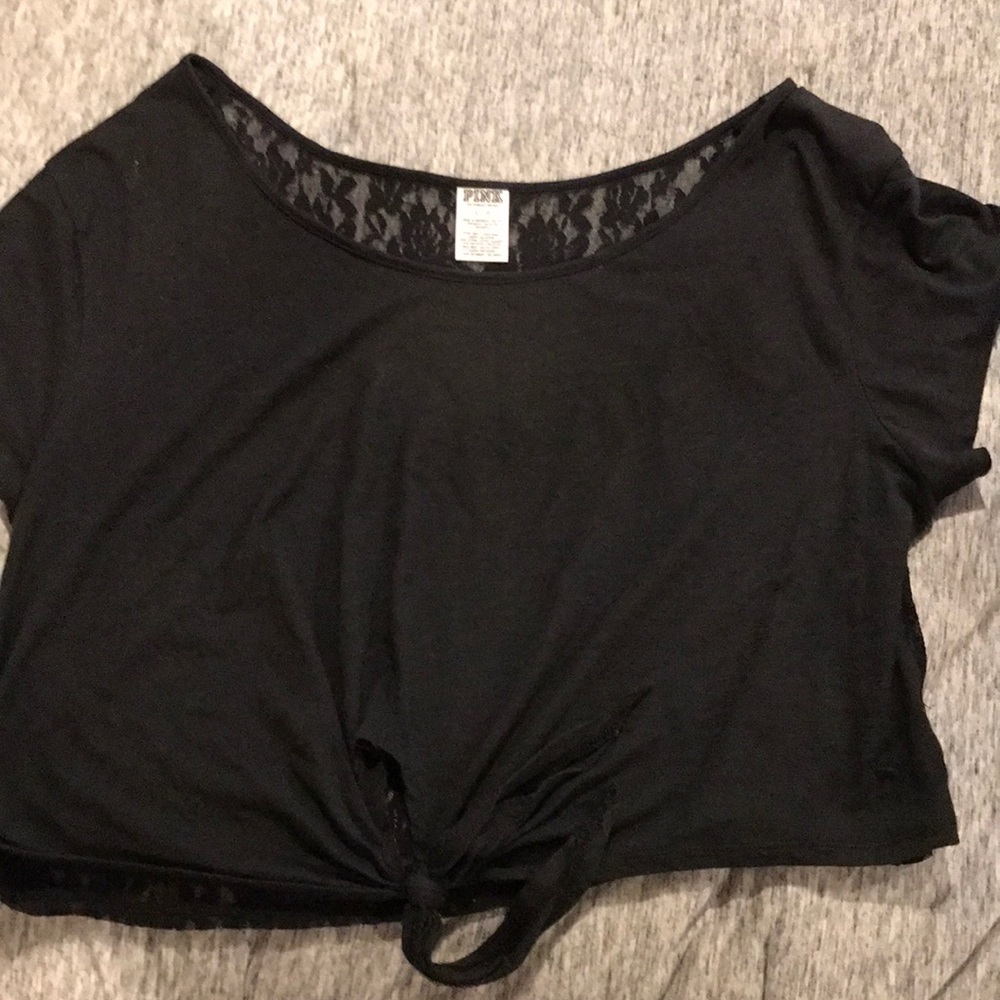PINK lacs back tie front crop top