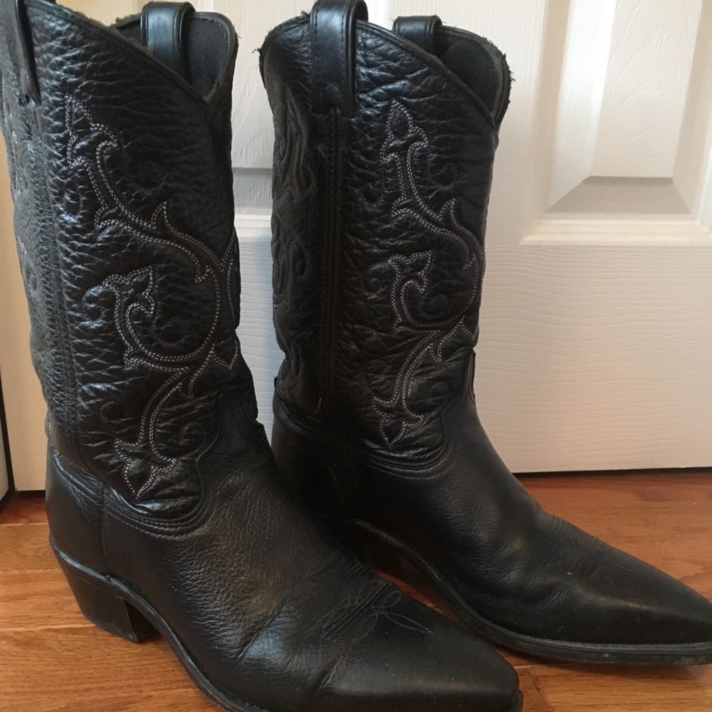 Black Leather Cowboy Boots