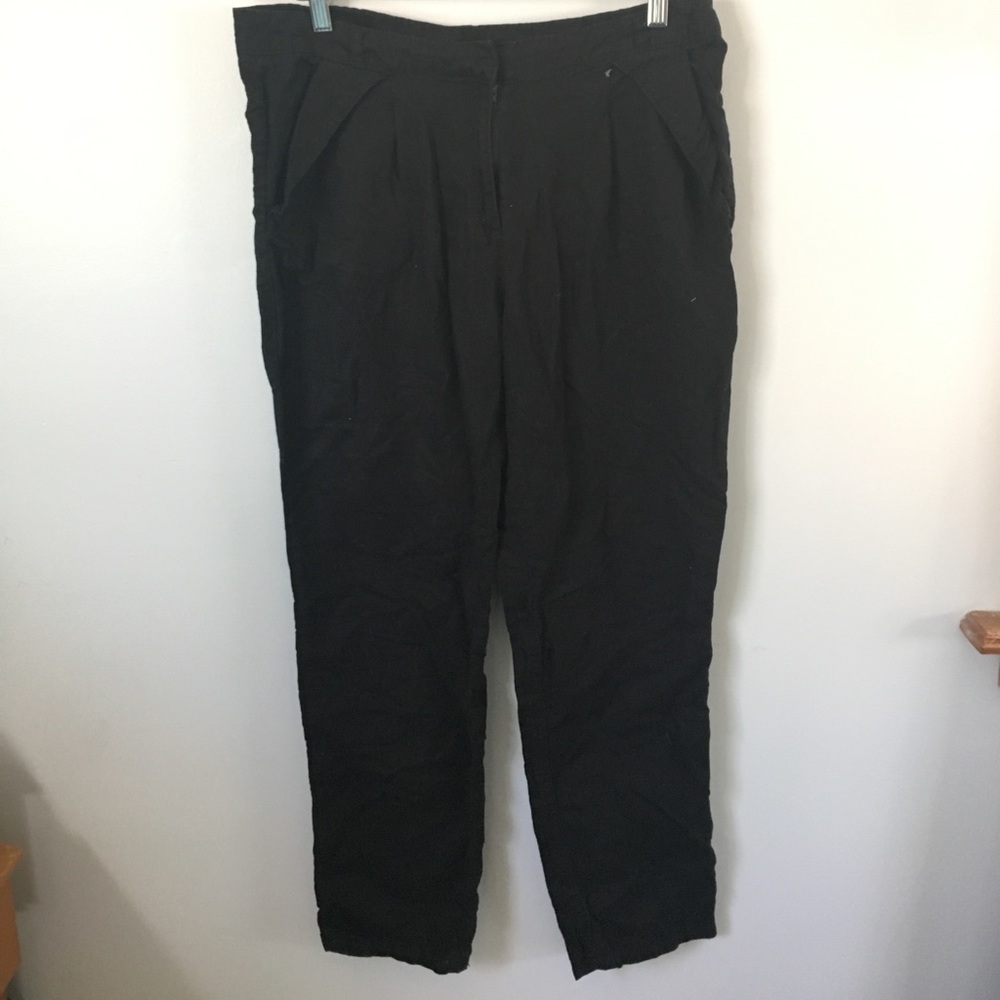 H&M black linen tapered leg linen pants
