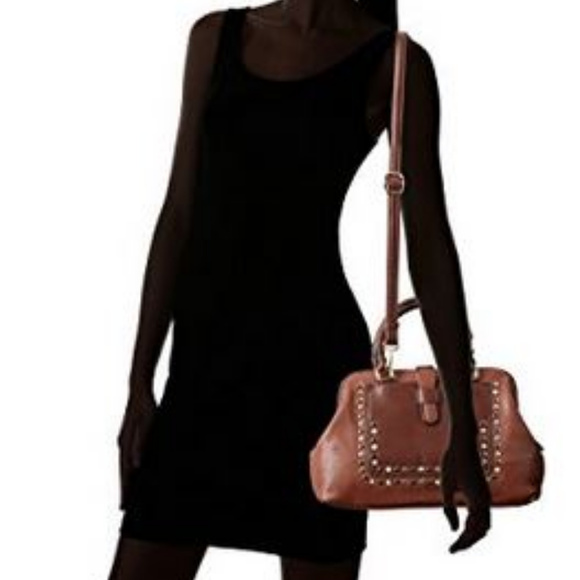 MG Collection Structure Studded Satchel Bag, Brown - Picture 5 of 5