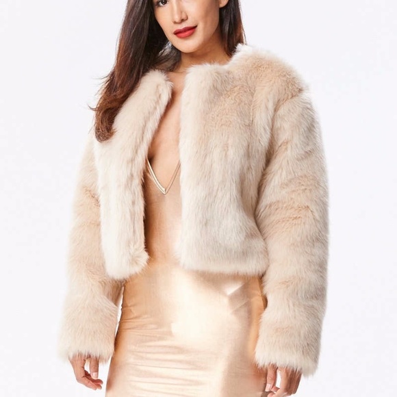 Cream Faux Fur Cropped Coat - Picture 4 of 6