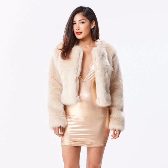 Cream Faux Fur Cropped Coat - Picture 2 of 6